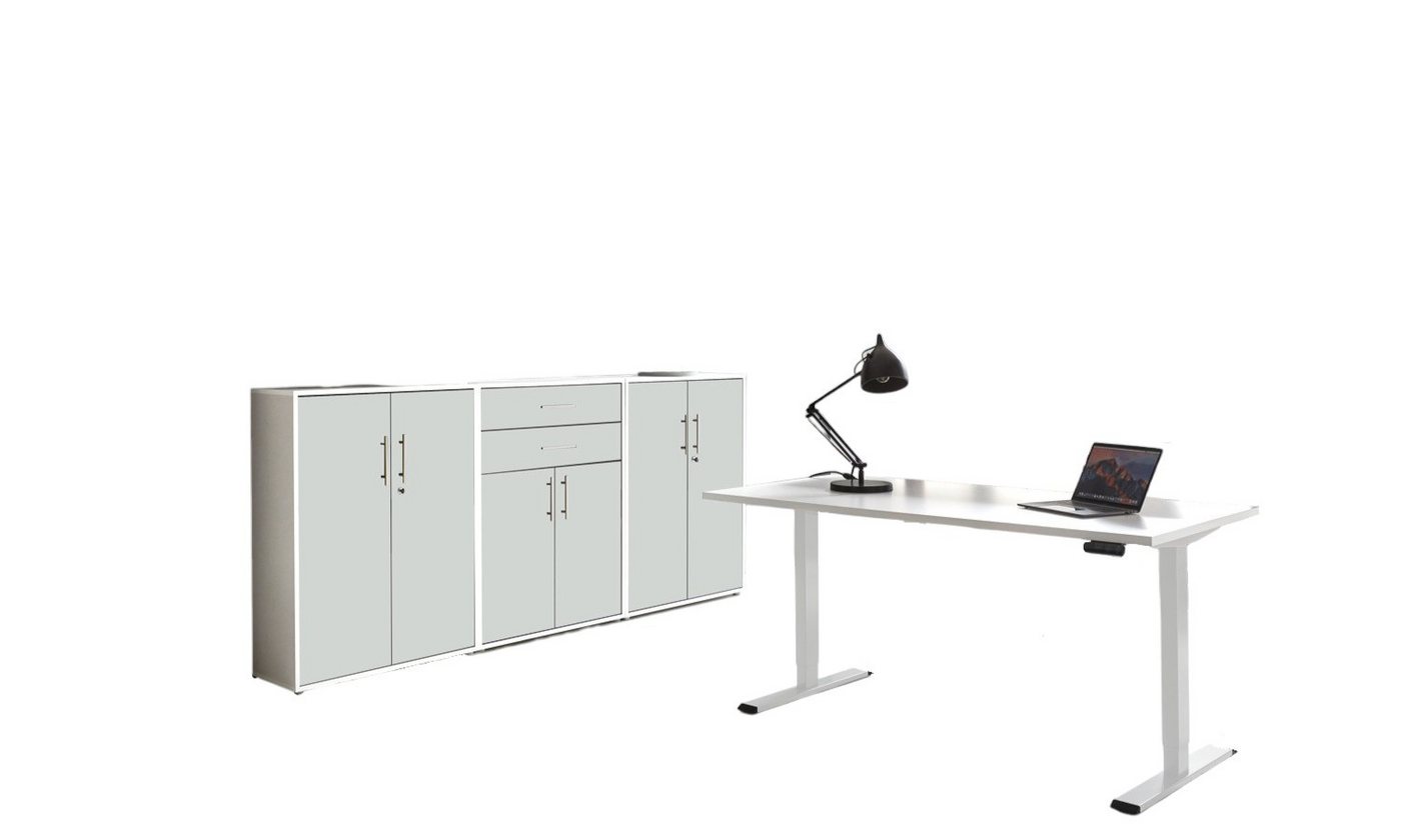 moebel-dich-auf Schreibtisch e-OFFICE EDITION (Büromöbel-Set, Set 15, elektrisch höhenverstellbarer Schreibtisch + Aktenschränke), stufenlos verstellbar 69-119 cm, mit Memory-Funktion von moebel-dich-auf