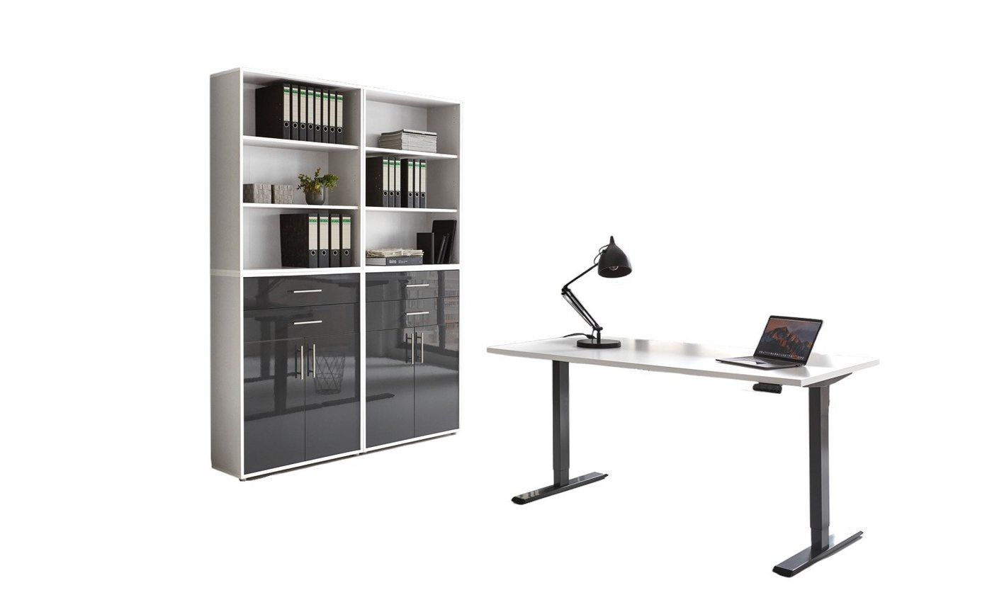 moebel-dich-auf Büromöbel-Set e-OFFICE EDITION, (Büromöbel-Set, Set 20, elektrisch höhenverstellbarer Schreibtisch + Aktenschränke), stufenlos verstellbar 69-119 cm, mit Memory-Funktion von moebel-dich-auf