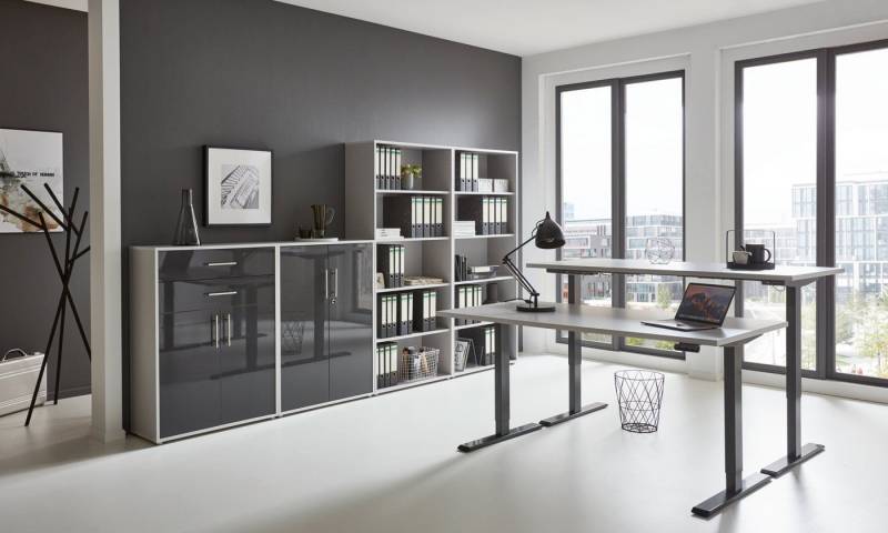 moebel-dich-auf Büromöbel-Set e-OFFICE EDITION, (Büromöbel-Set, Set 21, elektrisch höhenverstellbarer Schreibtisch + Aktenschränke), stufenlos verstellbar 69-119 cm, mit Memory-Funktion von moebel-dich-auf