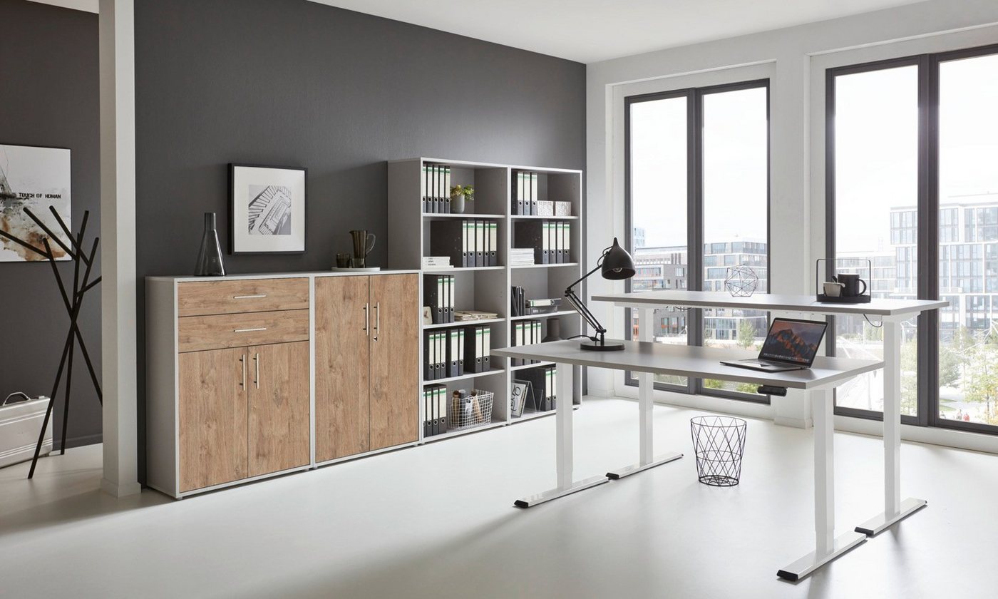 moebel-dich-auf Büromöbel-Set e-OFFICE EDITION, (Büromöbel-Set, Set 21, elektrisch höhenverstellbarer Schreibtisch + Aktenschränke), stufenlos verstellbar 69-119 cm, mit Memory-Funktion von moebel-dich-auf