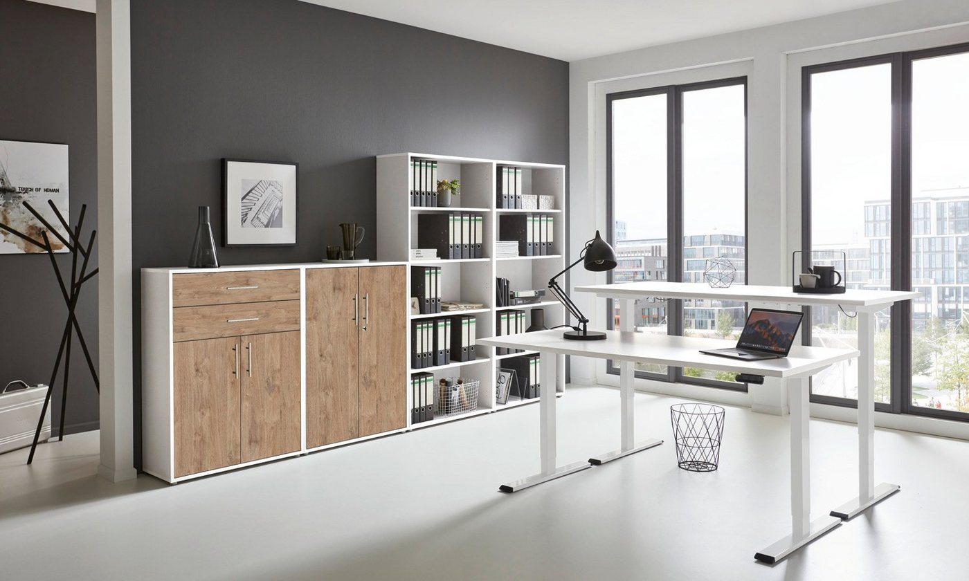 moebel-dich-auf Büromöbel-Set e-OFFICE EDITION, (Büromöbel-Set, Set 21, elektrisch höhenverstellbarer Schreibtisch + Aktenschränke), stufenlos verstellbar 69-119 cm, mit Memory-Funktion von moebel-dich-auf