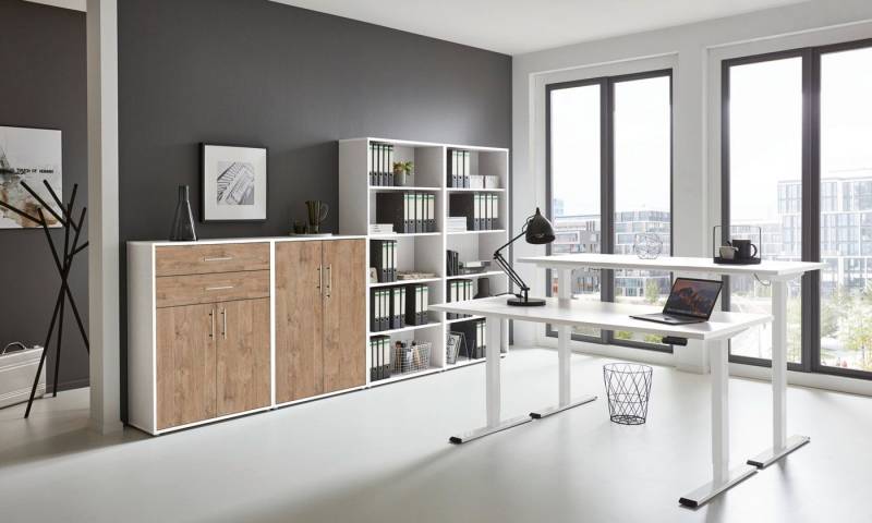 moebel-dich-auf Büromöbel-Set e-OFFICE EDITION, (Büromöbel-Set, Set 21, elektrisch höhenverstellbarer Schreibtisch + Aktenschränke), stufenlos verstellbar 69-119 cm, mit Memory-Funktion von moebel-dich-auf