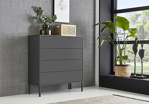 moebel-dich-auf Schubkastenkommode Ben 3 mit Metallfüßen Sideboard Kommode (anthrazit) von moebel-dich-auf