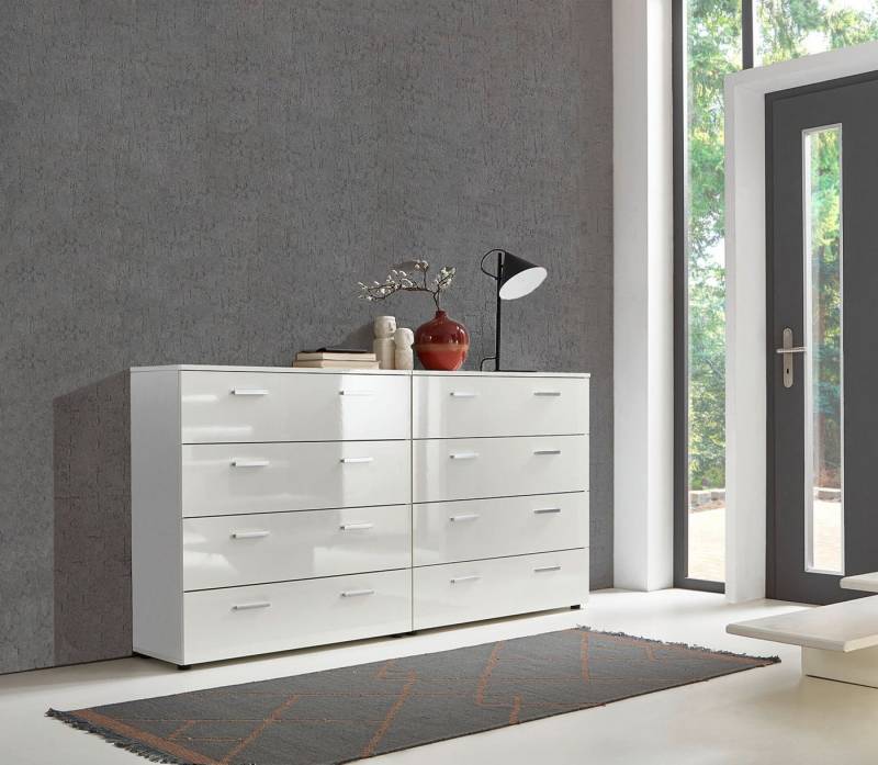 moebel-dich-auf Schubkastenkommode MALAGA Kommoden-Set 5 (Schubkastenkommode Sideboard Kommode, 2 Schubkastenkommoden), Fronten und Oberboden in weiß Hochglanz von moebel-dich-auf