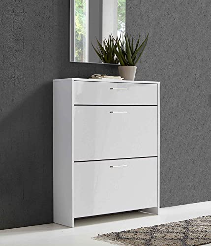 moebel-dich-auf Schuhkipper BERGAMO weiß lackierte Hochglanzfronten Metallgriffe Schuhschrank Garderobe Made in Germany von moebel-dich-auf
