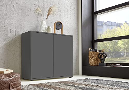moebel-dich-auf Schuhschrank Ben 4 Kommode Sideboard Türkommode (anthrazit) von moebel-dich-auf