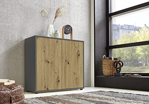 moebel-dich-auf Schuhschrank Ben 4 Kommode Sideboard Türkommode (anthrazit/Artisan Eiche Nb.) von moebel-dich-auf