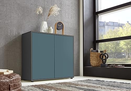 moebel-dich-auf Schuhschrank Ben 4 Kommode Sideboard Türkommode (anthrazit/Petrol) von moebel-dich-auf