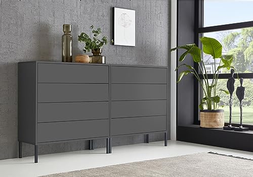 moebel-dich-auf Sideboard Ben Set 1 mit Metallfüßen Schubkastenkommode (anthrazit) von moebel-dich-auf