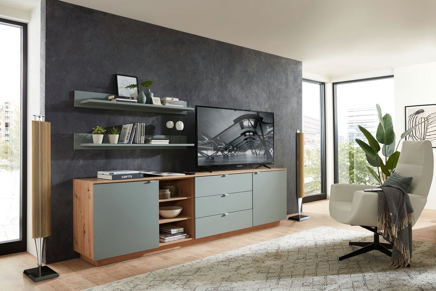 moebel-dich-auf Sideboard KORE 2 (in verschiedenen Farben und Ausführungen, TV-Sideboard + 2 Wandboards), Soft-Close-Funktion von moebel-dich-auf