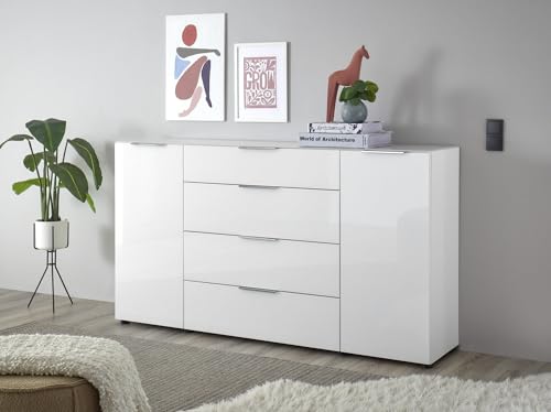 moebel-dich-auf Sideboard Kommode Trend 4, Front und Oberboden aus Glas, Metallgriffe, Soft-Close, (BxHxT) 180x99x40 cm (weiß) von moebel-dich-auf