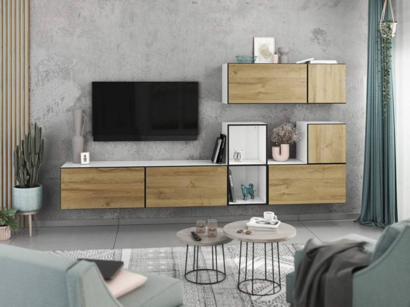 moebel-dich-auf Wohnwand VARIANTO 1, (7- teilig., besteht aus 4x Schrank mit Klappe, 2x Schrank mit Tür,1x offenes Regal), MDF Fronten tiefgezogen, Softclose von moebel-dich-auf