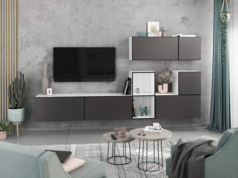 moebel-dich-auf Wohnwand VARIANTO 1, (7- teilig., besteht aus 4x Schrank mit Klappe, 2x Schrank mit Tür,1x offenes Regal), MDF Fronten tiefgezogen, Softclose von moebel-dich-auf
