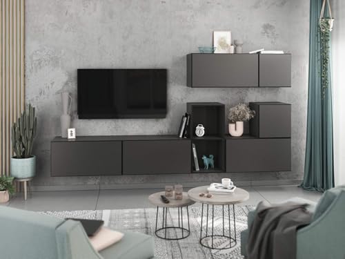 moebel-dich-auf Wohnwand VARIANTO 1 Schrank Set 7 TLG., 266 cm, anthrazit matt/anthrazit matt, grifflos, stehend und hängend von moebel-dich-auf