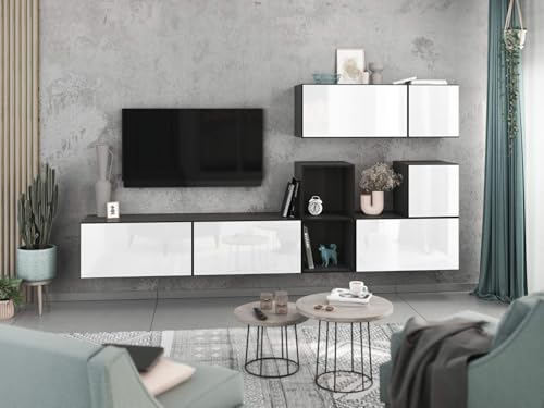 moebel-dich-auf Wohnwand VARIANTO 1 Schrank Set 7 TLG., 266 cm, anthrazit matt/weiß Hochglanz, grifflos, stehend und hängend moebel-dich-auf Wohnwand VARIANTO 1 Schrank Set 7 TLG., 266 cm, anthrazit matt/weiß Hochglanz, grifflos, stehend und hängend von moebel-dich-auf