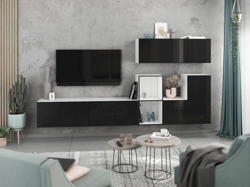 moebel-dich-auf Wohnwand VARIANTO 1 Schrank Set 7 TLG., 266 cm, weiß matt/schwarz Hochglanz, grifflos, stehend und hängend moebel-dich-auf Wohnwand VARIANTO 1 Schrank Set 7 TLG., 266 cm, weiß matt/schwarz Hochglanz, grifflos, stehend und hängend von moebel-dich-auf