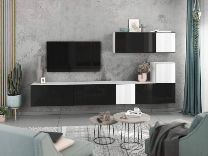 moebel-dich-auf Wohnwand VARIANTO 2, (7- teilig., besteht aus 4x Schrank mit Klappe, 3x Schrank mit Tür), MDF Fronten tiefgezogen von moebel-dich-auf