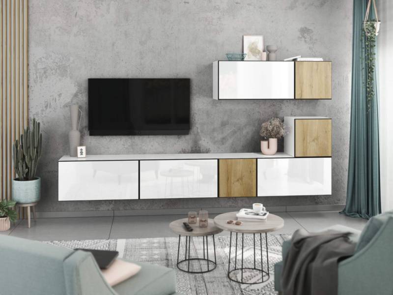 moebel-dich-auf Wohnwand VARIANTO 2, (7- teilig., besteht aus 4x Schrank mit Klappe, 3x Schrank mit Tür), MDF Fronten tiefgezogen von moebel-dich-auf