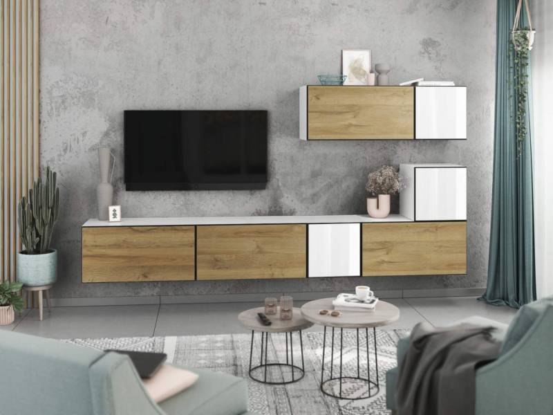 moebel-dich-auf Wohnwand VARIANTO 2, (7- teilig., besteht aus 4x Schrank mit Klappe, 3x Schrank mit Tür), MDF Fronten tiefgezogen von moebel-dich-auf
