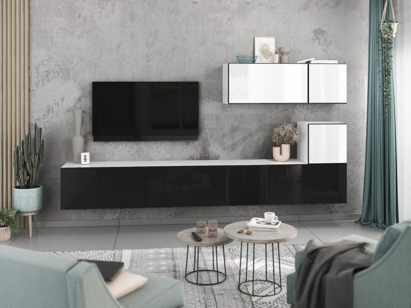 moebel-dich-auf Wohnwand VARIANTO 2, (7- teilig., besteht aus 4x Schrank mit Klappe, 3x Schrank mit Tür), MDF Fronten tiefgezogen von moebel-dich-auf