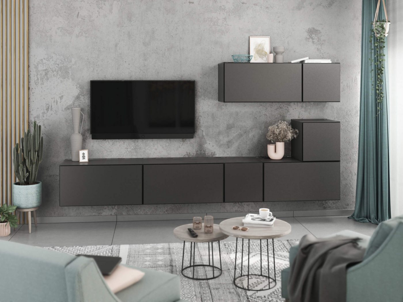 moebel-dich-auf Wohnwand VARIANTO 2, (7- teilig., besteht aus 4x Schrank mit Klappe, 3x Schrank mit Tür), MDF Fronten tiefgezogen von moebel-dich-auf