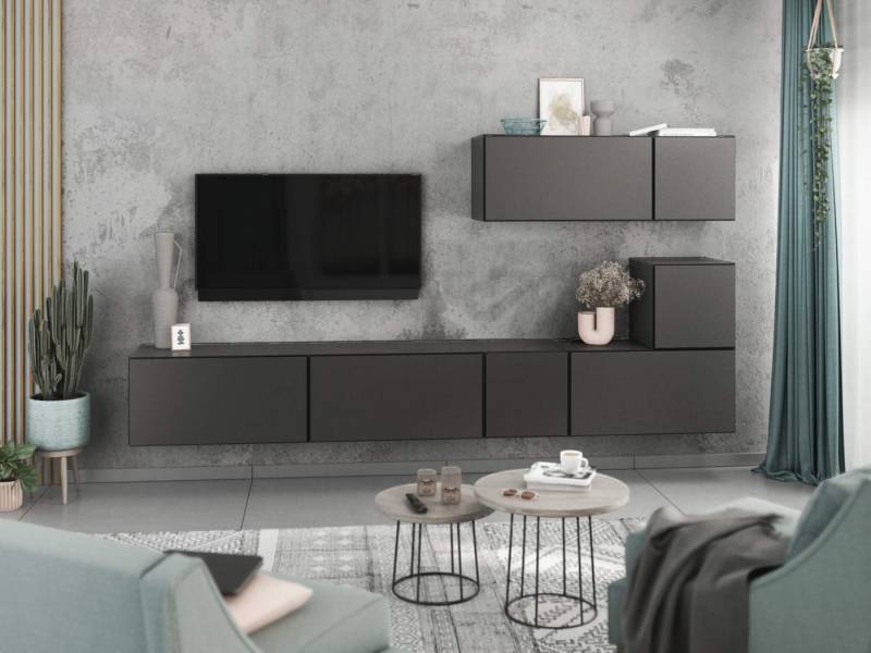 moebel-dich-auf Wohnwand VARIANTO 2, (7- teilig., besteht aus 4x Schrank mit Klappe, 3x Schrank mit Tür), MDF Fronten tiefgezogen von moebel-dich-auf