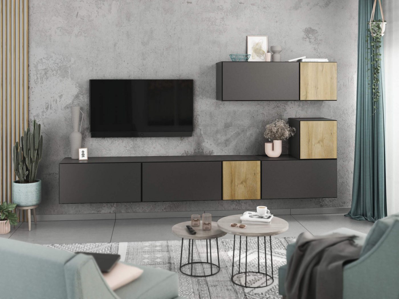 moebel-dich-auf Wohnwand VARIANTO 2, (7- teilig., besteht aus 4x Schrank mit Klappe, 3x Schrank mit Tür), MDF Fronten tiefgezogen von moebel-dich-auf