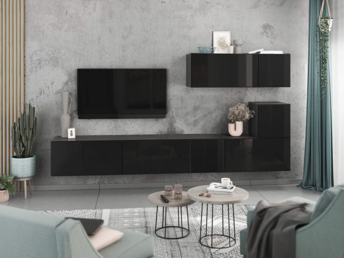 moebel-dich-auf Wohnwand VARIANTO 2, (7- teilig., besteht aus 4x Schrank mit Klappe, 3x Schrank mit Tür), MDF Fronten tiefgezogen von moebel-dich-auf