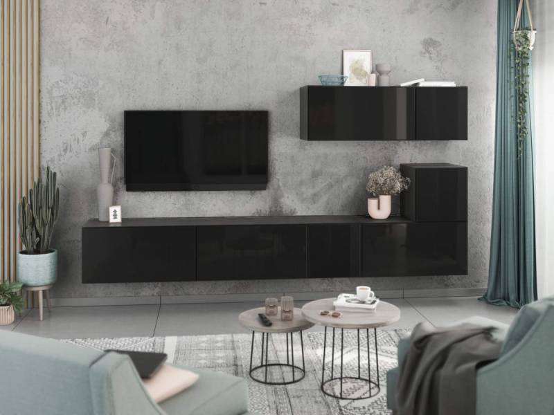 moebel-dich-auf Wohnwand VARIANTO 2, (7- teilig., besteht aus 4x Schrank mit Klappe, 3x Schrank mit Tür), MDF Fronten tiefgezogen von moebel-dich-auf