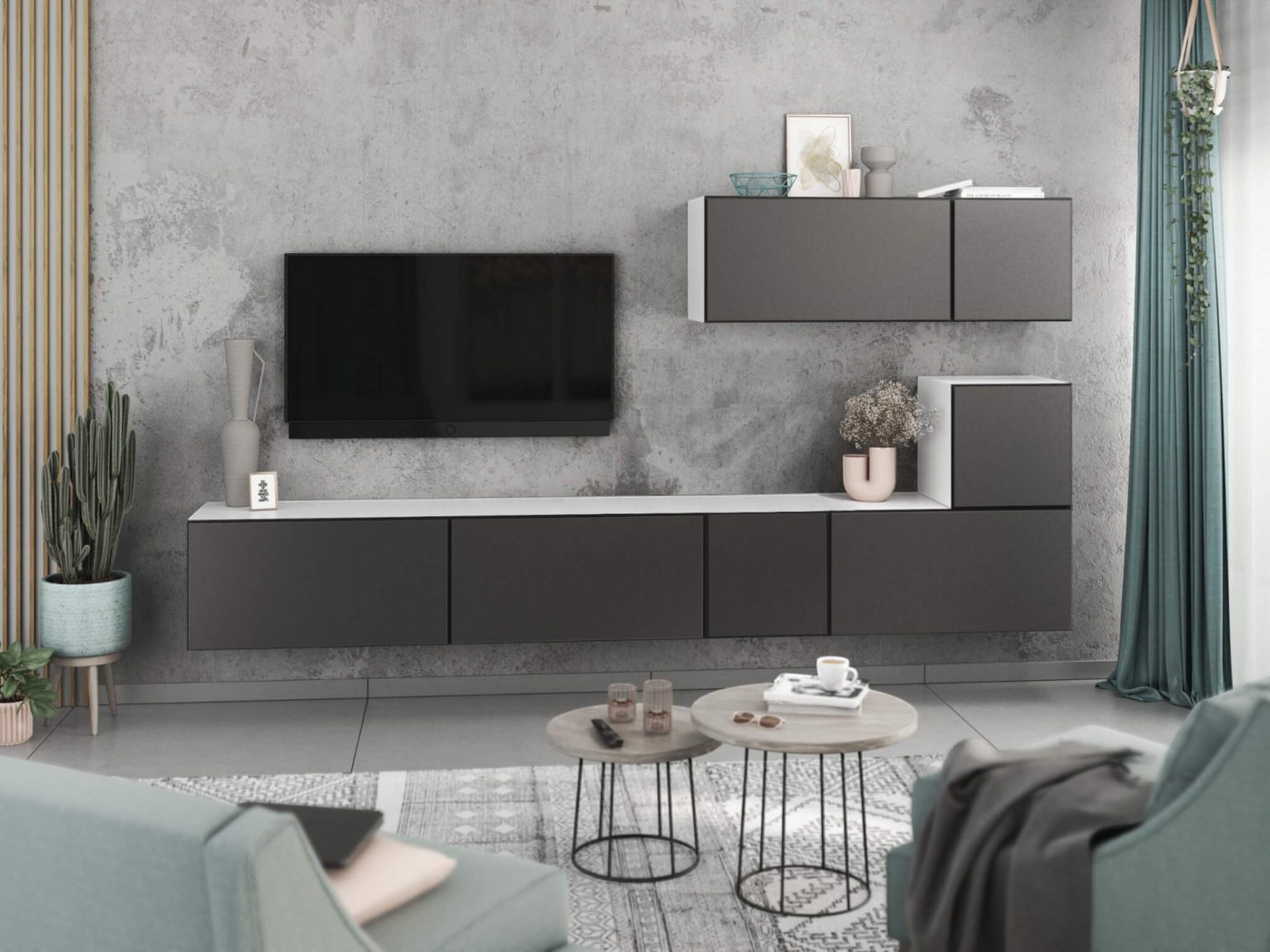moebel-dich-auf Wohnwand VARIANTO 2, (7- teilig., besteht aus 4x Schrank mit Klappe, 3x Schrank mit Tür), MDF Fronten tiefgezogen von moebel-dich-auf