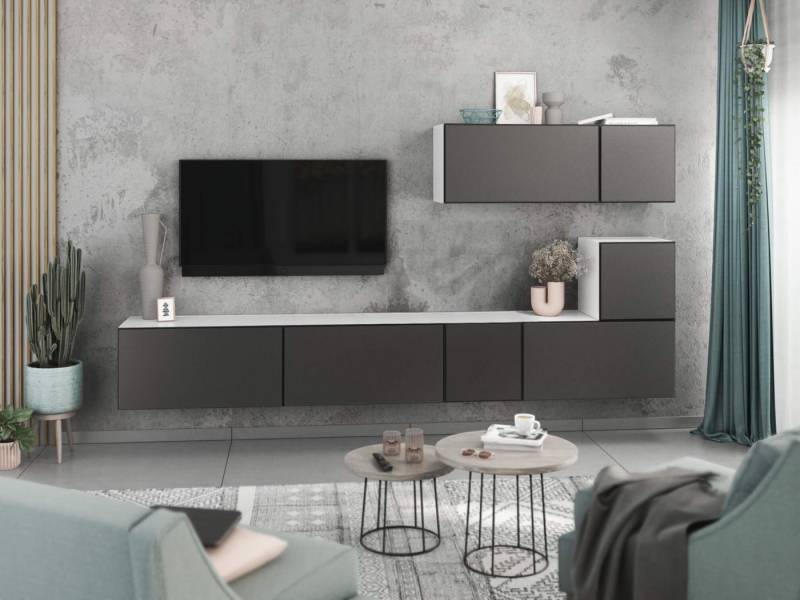 moebel-dich-auf Wohnwand VARIANTO 2, (7- teilig., besteht aus 4x Schrank mit Klappe, 3x Schrank mit Tür), MDF Fronten tiefgezogen von moebel-dich-auf