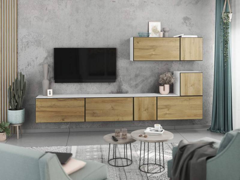moebel-dich-auf Wohnwand VARIANTO 2, (7- teilig., besteht aus 4x Schrank mit Klappe, 3x Schrank mit Tür), MDF Fronten tiefgezogen von moebel-dich-auf