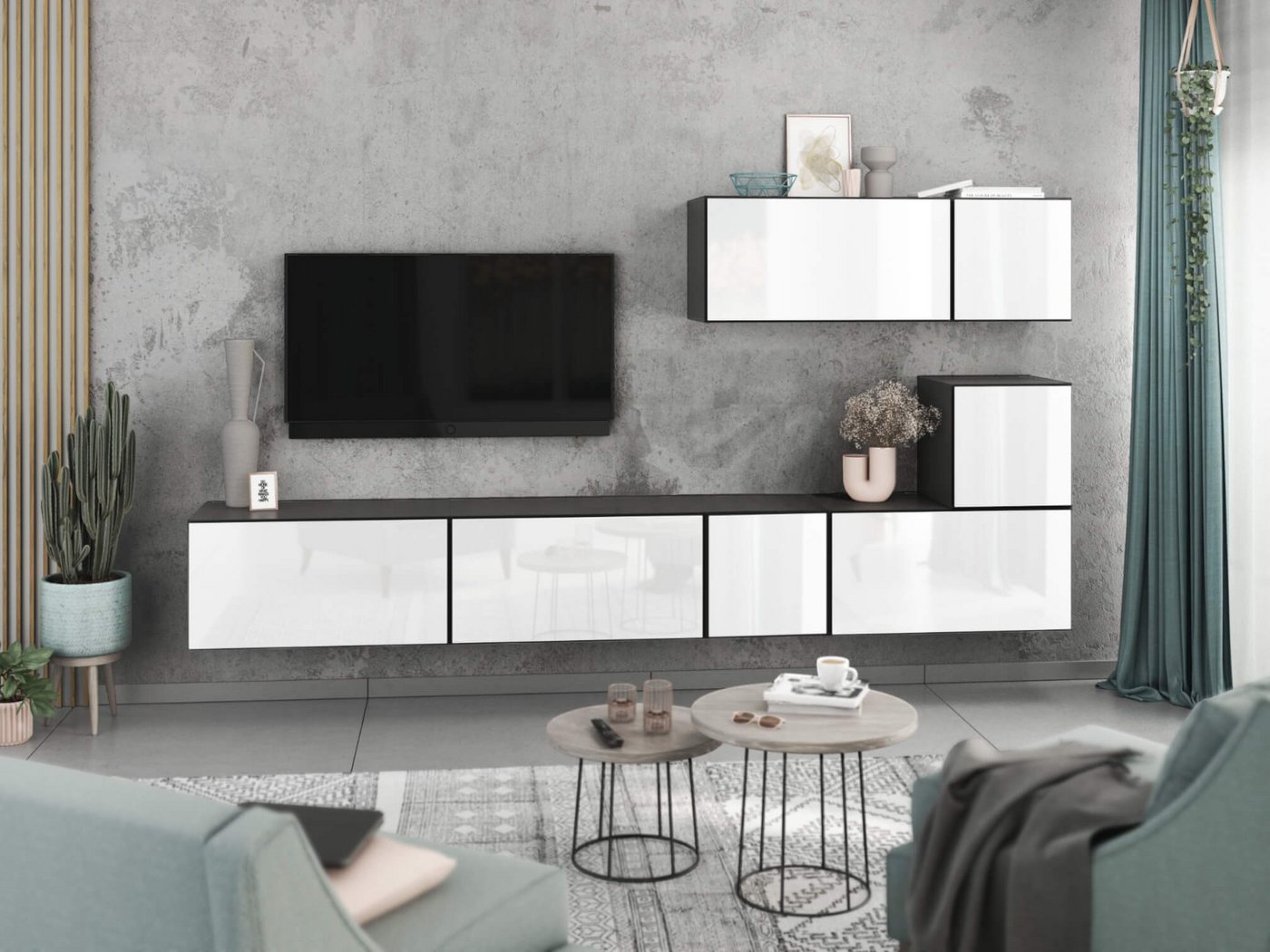 moebel-dich-auf Wohnwand VARIANTO 2, (7- teilig., besteht aus 4x Schrank mit Klappe, 3x Schrank mit Tür), MDF Fronten tiefgezogen von moebel-dich-auf