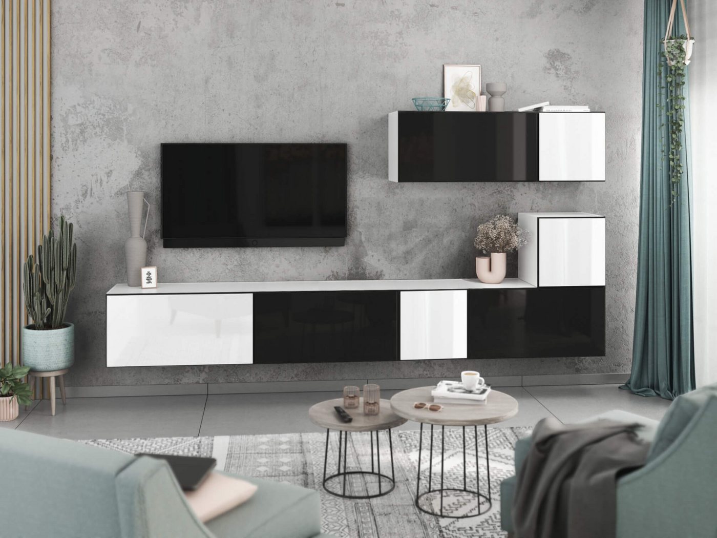moebel-dich-auf Wohnwand VARIANTO 2, (7- teilig., besteht aus 4x Schrank mit Klappe, 3x Schrank mit Tür), MDF Fronten tiefgezogen von moebel-dich-auf