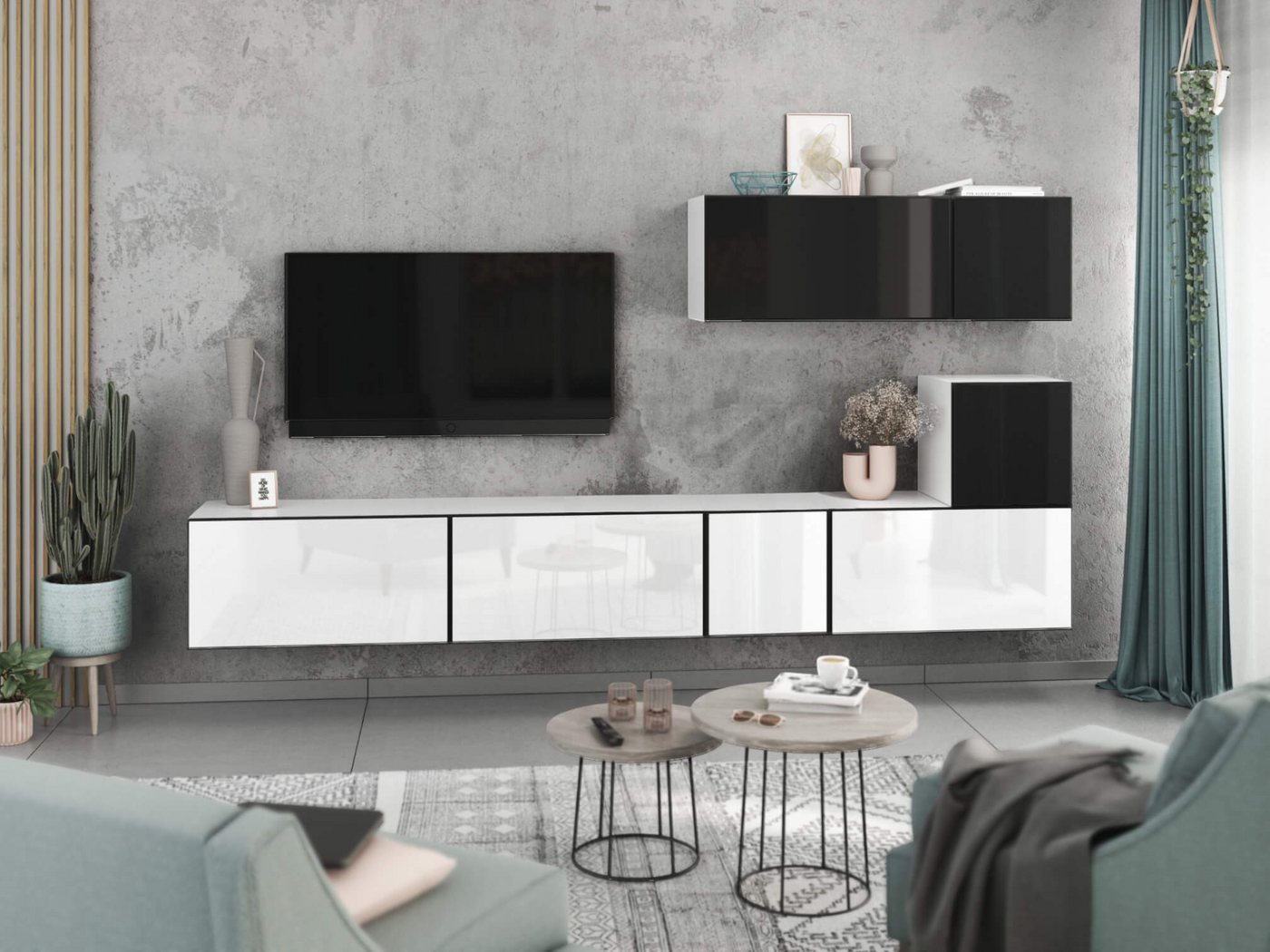 moebel-dich-auf Wohnwand VARIANTO 2, (7- teilig., besteht aus 4x Schrank mit Klappe, 3x Schrank mit Tür), MDF Fronten tiefgezogen von moebel-dich-auf