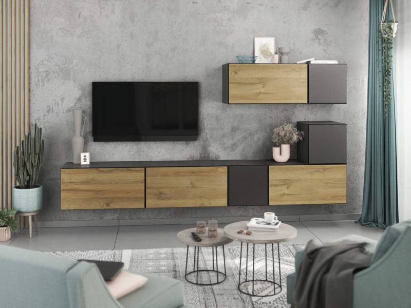 moebel-dich-auf Wohnwand VARIANTO 2, (7- teilig., besteht aus 4x Schrank mit Klappe, 3x Schrank mit Tür), MDF Fronten tiefgezogen von moebel-dich-auf