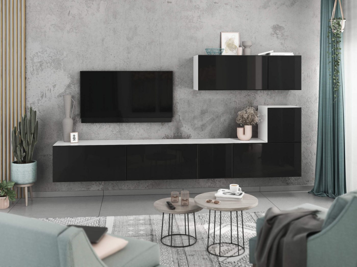 moebel-dich-auf Wohnwand VARIANTO 2, (7- teilig., besteht aus 4x Schrank mit Klappe, 3x Schrank mit Tür), MDF Fronten tiefgezogen von moebel-dich-auf