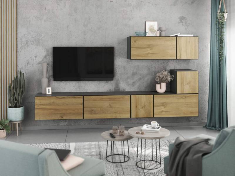 moebel-dich-auf Wohnwand VARIANTO 2, (7- teilig., besteht aus 4x Schrank mit Klappe, 3x Schrank mit Tür), MDF Fronten tiefgezogen von moebel-dich-auf