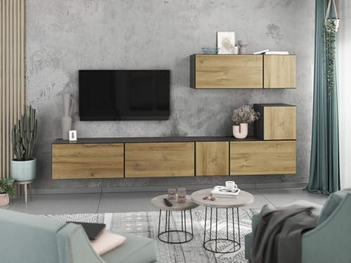 moebel-dich-auf Wohnwand VARIANTO 2 Schrank Set 7 TLG., 266 cm, anthrazit matt/Evoke Eiche, grifflos, stehend und hängend moebel-dich-auf Wohnwand VARIANTO 2 Schrank Set 7 TLG., 266 cm, anthrazit matt/Evoke Eiche, grifflos, stehend und hängend von moebel-dich-auf