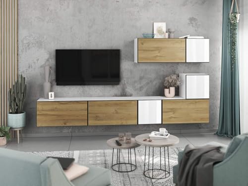 moebel-dich-auf Wohnwand VARIANTO 2 Schrank Set 7 TLG., 266 cm, weiß matt/Evoke Eiche/weiß Hochglanz M1, grifflos, stehend und hängend moebel-dich-auf Wohnwand VARIANTO 2 Schrank Set 7 TLG., 266 cm, weiß matt/Evoke Eiche/weiß Hochglanz M1, grifflos, stehend und hängend von moebel-dich-auf