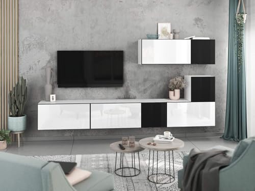 moebel-dich-auf Wohnwand VARIANTO 2 Schrank Set 7 TLG., 266 cm, weiß matt/schwarz Hochglanz/weiß Hochglanz M3, grifflos, stehend und hängend moebel-dich-auf Wohnwand VARIANTO 2 Schrank Set 7 TLG., 266 cm, weiß matt/schwarz Hochglanz/weiß Hochglanz M3, grifflos, stehend und hängend von moebel-dich-auf