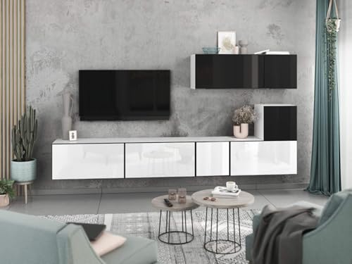 moebel-dich-auf Wohnwand VARIANTO 2 Schrank Set 7 TLG., 266 cm, weiß matt/schwarz Hochglanz/weiß Hochglanz M4, grifflos, stehend und hängend moebel-dich-auf Wohnwand VARIANTO 2 Schrank Set 7 TLG., 266 cm, weiß matt/schwarz Hochglanz/weiß Hochglanz M4, grifflos, stehend und hängend von moebel-dich-auf