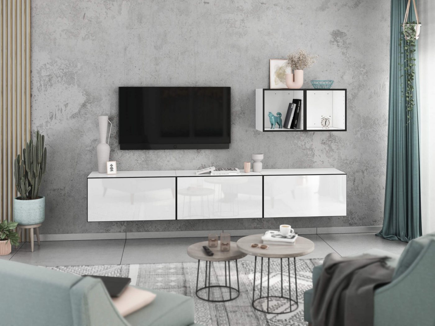 moebel-dich-auf Wohnwand VARIANTO 3, (5- teilig., besteht aus 3x Schrank mit Klappe, 2x offenes Regal), MDF Fronten tiefgezogen, Softclose von moebel-dich-auf