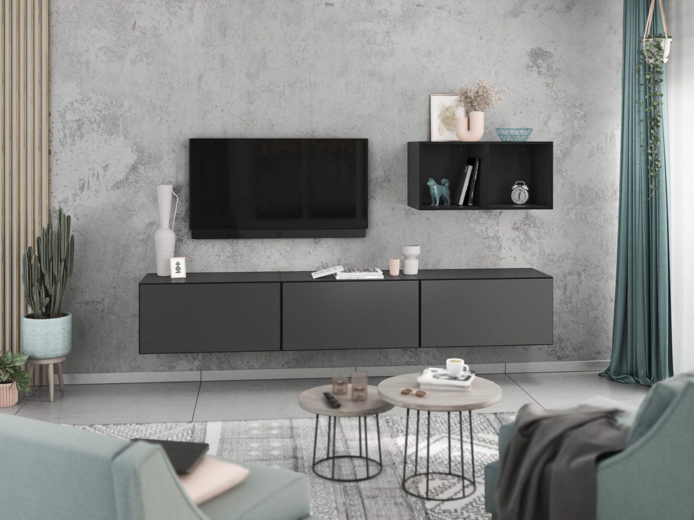 moebel-dich-auf Wohnwand VARIANTO 3, (5- teilig., besteht aus 3x Schrank mit Klappe, 2x offenes Regal), MDF Fronten tiefgezogen, Softclose von moebel-dich-auf