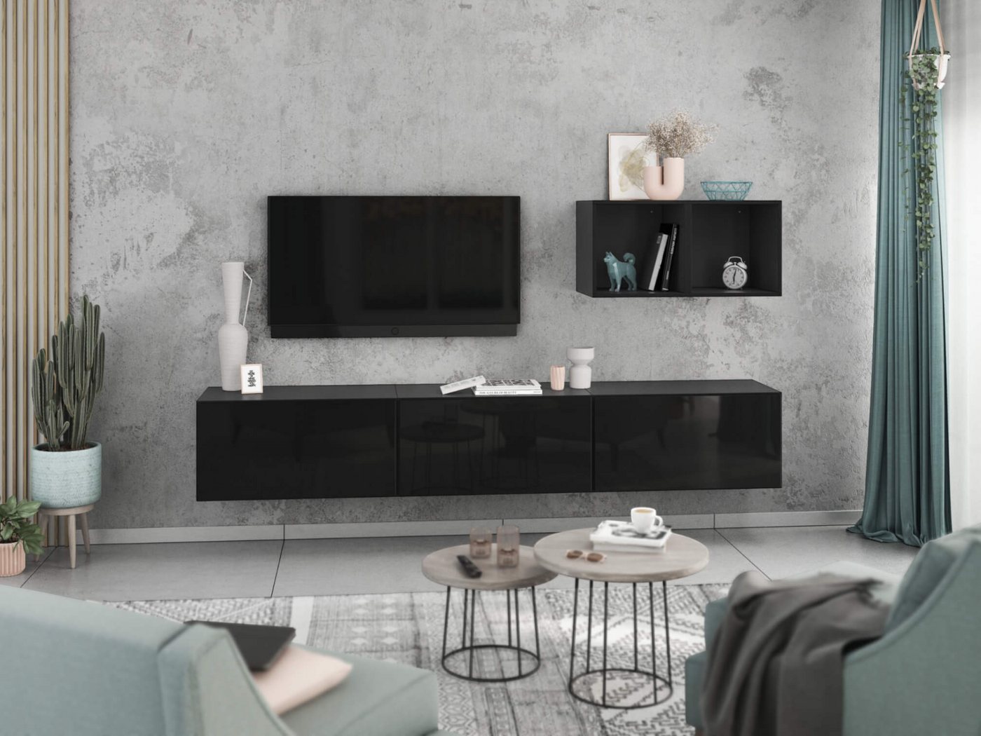 moebel-dich-auf Wohnwand VARIANTO 3, (5- teilig., besteht aus 3x Schrank mit Klappe, 2x offenes Regal), MDF Fronten tiefgezogen, Softclose von moebel-dich-auf
