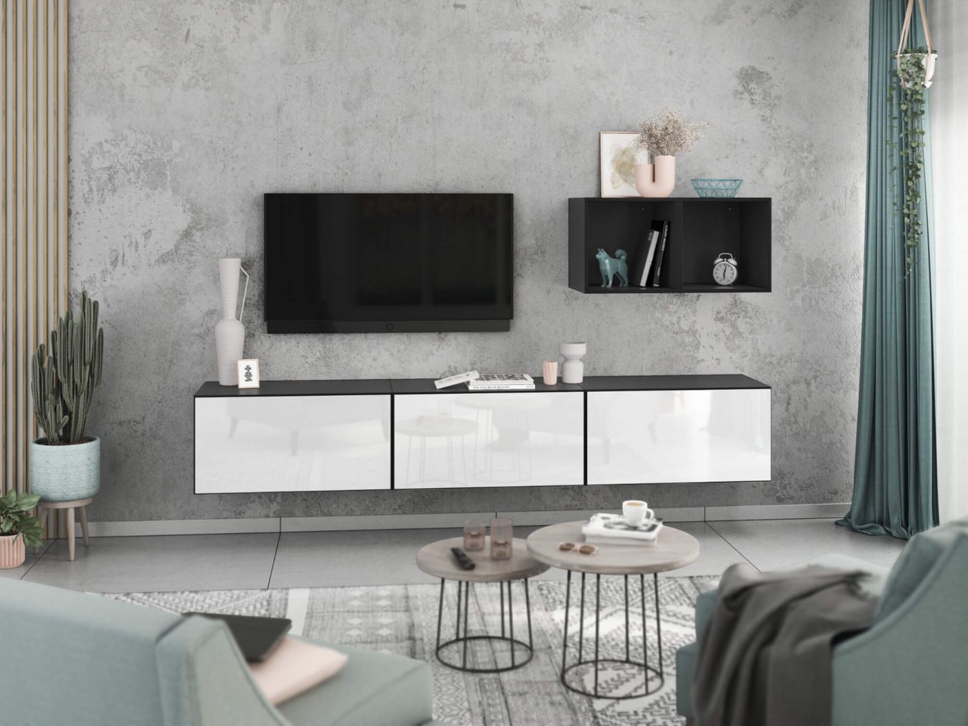 moebel-dich-auf Wohnwand VARIANTO 3, (5- teilig., besteht aus 3x Schrank mit Klappe, 2x offenes Regal), MDF Fronten tiefgezogen, Softclose von moebel-dich-auf