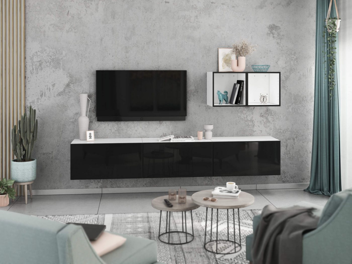 moebel-dich-auf Wohnwand VARIANTO 3, (5- teilig., besteht aus 3x Schrank mit Klappe, 2x offenes Regal), MDF Fronten tiefgezogen, Softclose von moebel-dich-auf