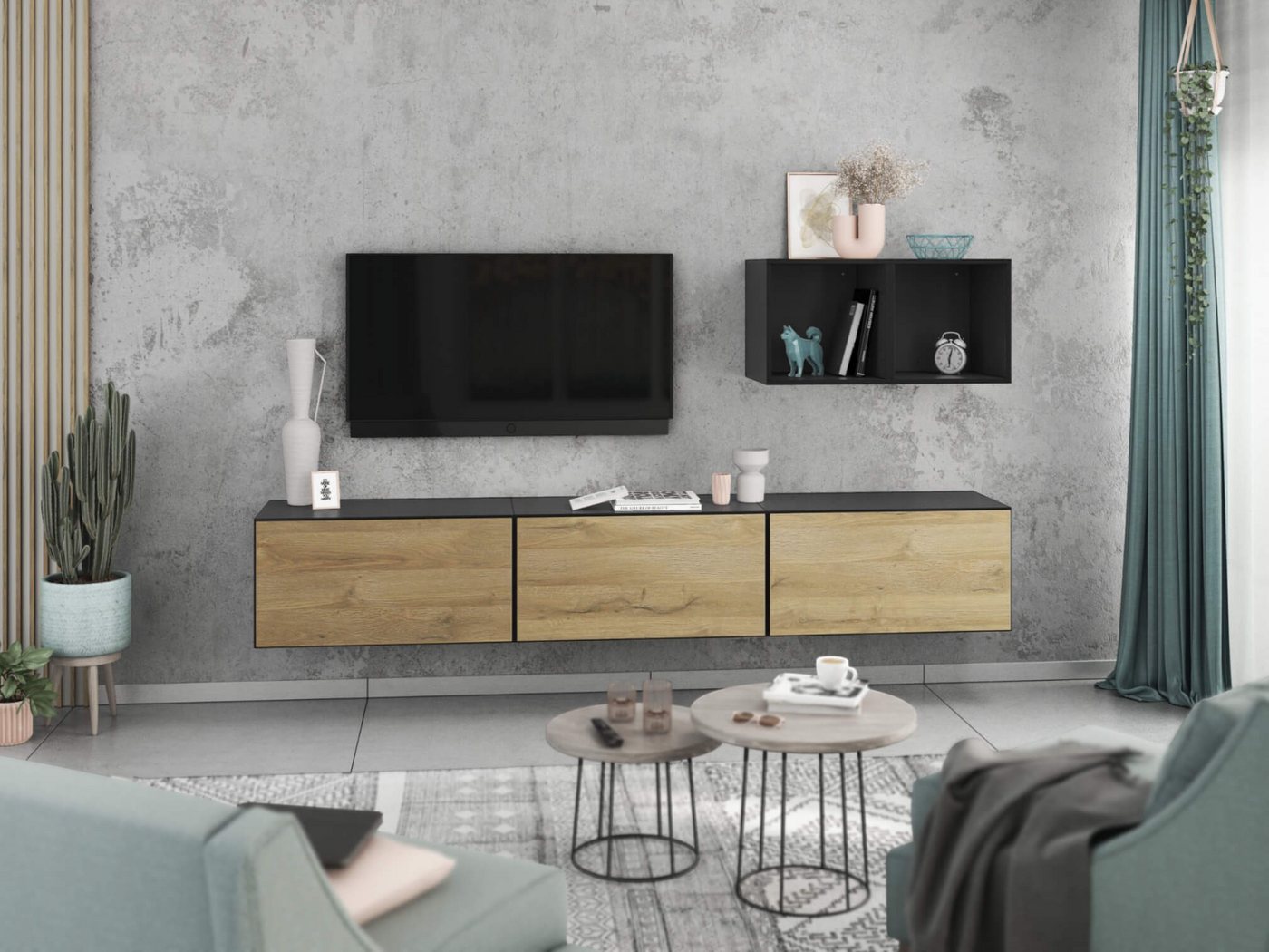 moebel-dich-auf Wohnwand VARIANTO 3, (5- teilig., besteht aus 3x Schrank mit Klappe, 2x offenes Regal), MDF Fronten tiefgezogen, Softclose von moebel-dich-auf