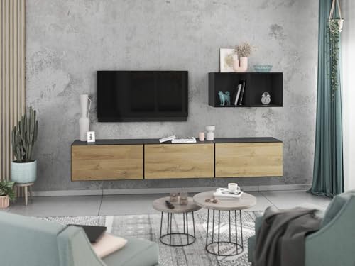 moebel-dich-auf Wohnwand VARIANTO 3 Schrank Set 5 TLG., 228 cm, anthrazit matt/Evoke Eiche, Wandhängend, 3 Schränke mit Klappen und Softclose, 2 offene Regale moebel-dich-auf Wohnwand VARIANTO 3 Schrank Set 5 TLG., 228 cm, anthrazit matt/Evoke Eiche, Wandhängend, 3 Schränke mit Klappen und Softclose, 2 offene Regale von moebel-dich-auf