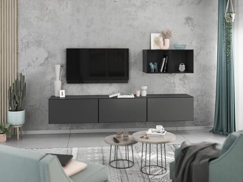moebel-dich-auf Wohnwand VARIANTO 3 Schrank Set 5 TLG., 228 cm, anthrazit matt/anthrazit matt, Wandhängend, 3 Schränke mit Klappen und Softclose, 2 offene Regale von moebel-dich-auf